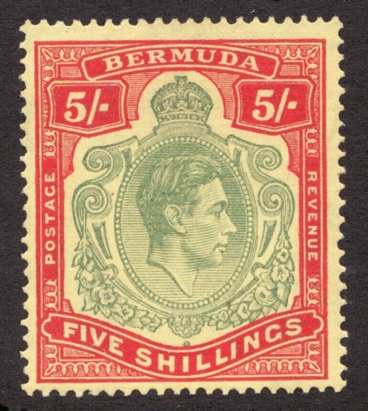 1938-51 Bermuda Sc# 125a pf14 - Five Shillings, KGVI, Keyplate. MH $60
