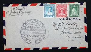 Newfoundland First Flight #254,255,256 Airmail 1942 St. John's to Sydney