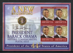 SIERRA LEONE BARACK OBAMA 44th PRESIDENT OF THE US IMPERF SHEET MINT NH