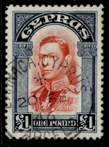 CYPRUS GVI SG163, £1 scarlet & indigo, VERY FINE USED. Cat £35. CDS