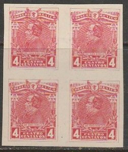 MEXICO 503Var, 4¢ MORELOS, IMPERFORATED BLOCK OF FOUR, UNUSED, H OG. VF.