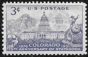 Scott 1001  3¢ Colorado Statehood Single, MNH VF
