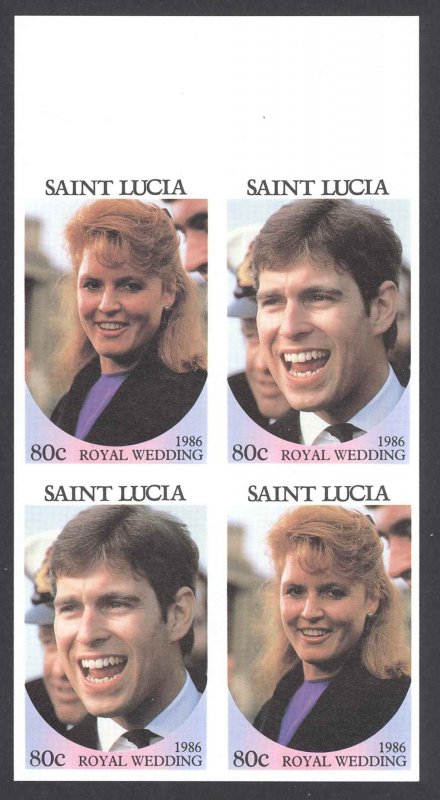 St. Lucia Sc# 839 MNH Blocks/4 IMPERF 1986 Royal Wedding