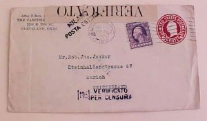 US  TO SWITZERLAND MILANO 1916 FROM CLEVELAND 2 DIFF. CENSORS