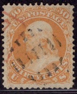 US Stamp #71 30c Franklin USED SCV $210. Nice Cancel Combo