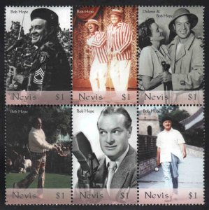 Nevis #1222a-f ~ Cplt Set of 6,  Block of 6 ~ Bob Hope, Comedian ~ MNH (2000)