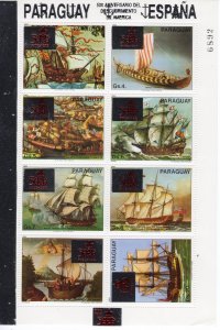 Paraguay 1989  500th.America/Ships  Sheetlet  (7) MNH  ovpt Silver Sc # 2278