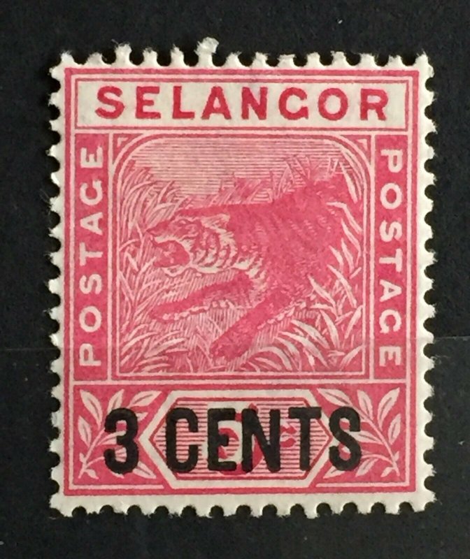 MALAYA 1894 SELANGOR Tiger 3 CENTS opt 5c MH SG#53 M3497 