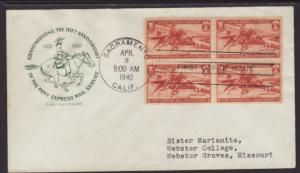 US 894 Pony Express B/4 1940 House of Farnam Typed FDC