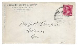 San Francisco, California to Portland, Oregon 1898, Scott 220, Corner Card