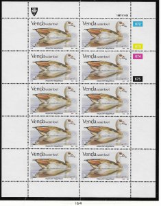 South Africa - Venda  #164  Waterfowl sheet of 10 (MNH) CV $21.00