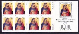 US 3879a MNH 2004 37¢ Madonna & Child Christmas Booklet Pane of 20 Plate #P3333