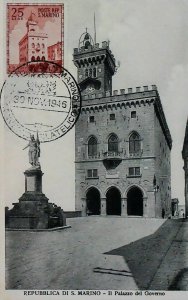 1945 San Marino Government Palace on Vintage Postcard 13826-
