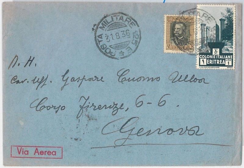53402 - ERITREA  - Storia Postale: BUSTA con annullo POSTA MILITARE 125E 1936