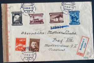 1943 Bratislava Slovakia Censored Registered Cover To Prague Czechoslovakia