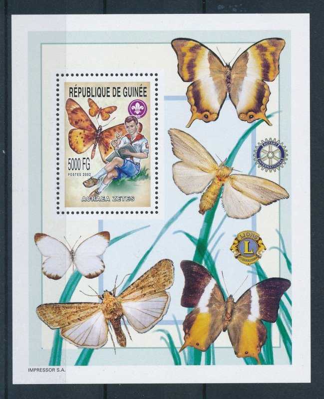 [26191] Guinea 2002 Insects butterflies Scouting Lions Club Rotary Sheet MNH