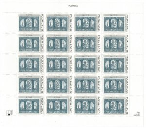 Poland 2003 MNH Sheet of 20 Stamps Scott 3708 Specimen Vatican Stamp Baptism 966