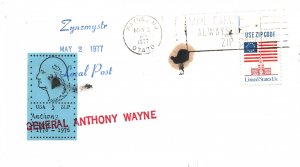 US EVENT CACHET COVER ZYNZMYSTR LOCAL POST STAMPED GENERAL ANTHONY WAYNE 1977
