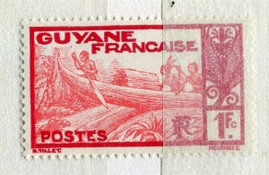 FRENCH COLONIES; GUYANE 1929 early Canoe issue Mint hinged 1Fr. value