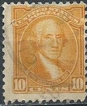 US 715 (used) 10¢ Washington (portrait by Gilbert Stuart), org yel (1932)