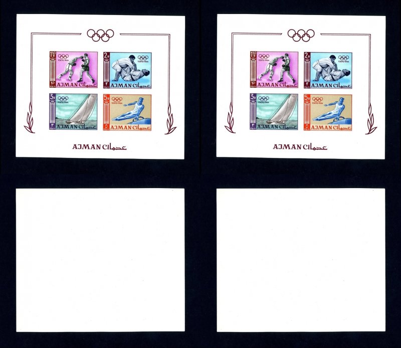 2 Ajman # 36b 1964 Olympics Imperforate NH Souvenir Sheets