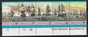 1971 Anguilla Sc131a West Indies Sea Battles MNH strip of 5