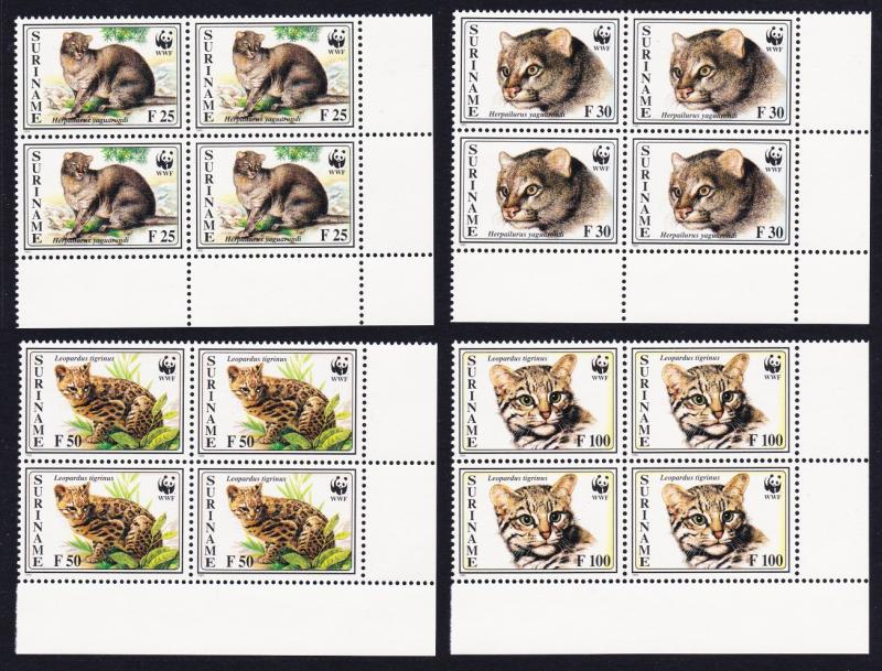 Suriname WWF Little Spotted Cat and Jaguarundi 4 Bottom Right Corner Blocks