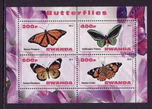 Rwanda-unused NH sheet of 4-Insects-Butterflies-2013-issu