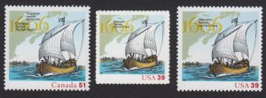 USA-CANADA = 2006 Joint Issue Set of 3 = 400th French Settlement= Champlain Ship