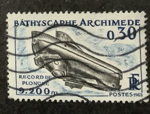 France 1963 Scott 1052 used - 30c, Bathscarhe Archimede, Record Undersea Dive