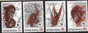 Indonesia #1380-83 MNH set, WWF orangutans, issued 1989