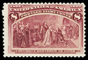 Scott 236 1893 8c Magenta Columbian Issue Mint Fine+ OG NH Cat $140