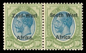 South West Africa 1923 KGV 10s blue & olive-green bilingual pair MLH. SG 14.