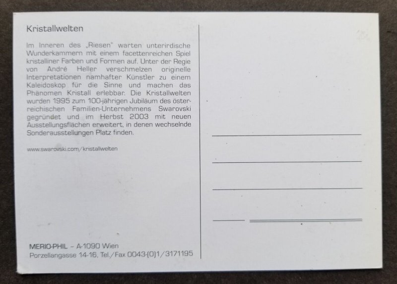 *FREE SHIP Austria Crystal Worlds 2004 (maxicard) *real crystal *unusual *Rare