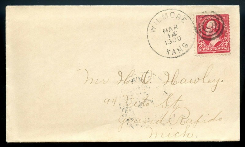 US Type III 1st Bur. Iss. on 1900 Wilmore, Kansas RPO Cover