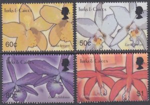 TURKS & CAICOS ISLANDS Sc # 1427-30 CPL MNH SET of 4 - FLOWERS, ORCHIDS