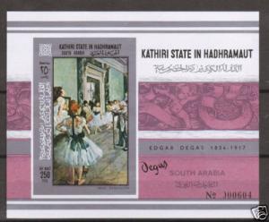 Aden- Kathiri State in Hadhramaut, Mi Bl 19B MNH. 1967 Edgar Degas Paining S/S