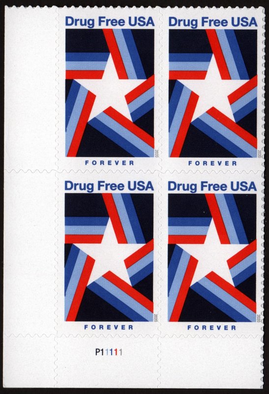 SC#5542 (55¢) Drug Free USA Plate Block: LL#P11111 (2020) SA