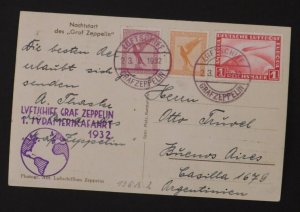1932 Germany Graf Zeppelin RPPC Postcard Cover to Argentina LZ 127 1st SAF 