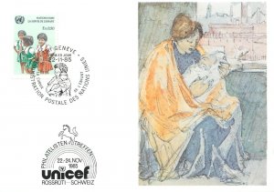 E0013 United Nations Geneva UNICEF / Art - Mother and Child, Hans Bruhlmann