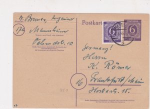 Germany 1946 Mannheim Cancel Allied Occupation Stamp Card  Ref 25857