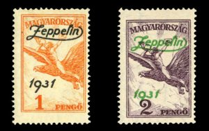 Hungary #C24-25 Cat$80, 1931 Zeppelin, set of two, very lightly hinged, penci...
