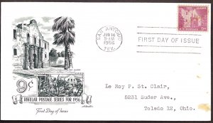 U.S.A. SC#1043 The Alamo 9c Regular Postage Series (1956) FDC