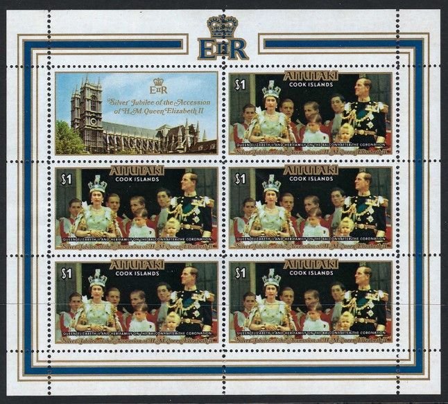 Aitutaki Sc #151s: Silver Jubilee sheetlet, $1 1977 MNH. MCV €21.05