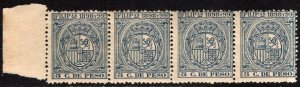 1898-1899 Spanish Philippines 5 C. de Peso Coat of Arms Strip/4 MNH