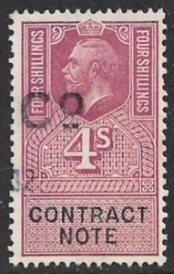 GREAT BRITAIN 1921 KGV 4sh CONTRACT NOTE Revenue Bft.30 VFU