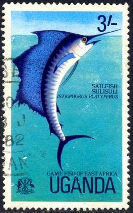 Fish, Sailfish, Uganda stamp SC#161 used