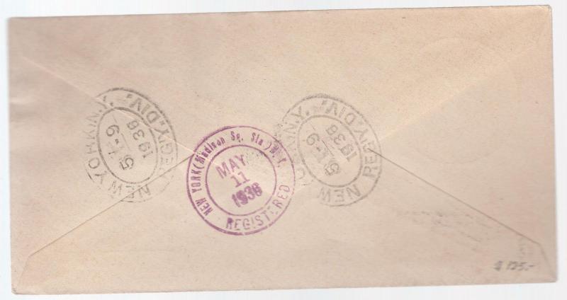 1936 Liechtenstein Hindenburg Zeppelin LZ 129 register cover to USA # C15 C 16 