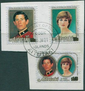 Aitutaki 1981 SG391-393 Royal Wedding set on piece FU