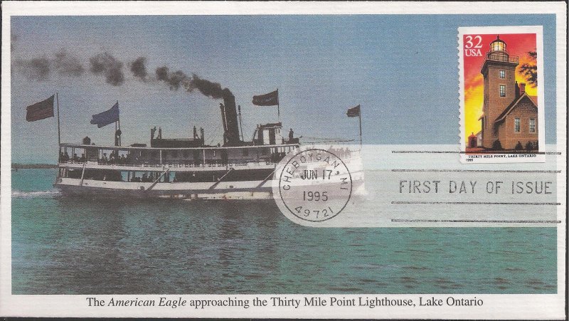 Set/5 Mystic Stamp Co. Printed FDCs for the 1995 Great Lakes Lighthouses Stamps